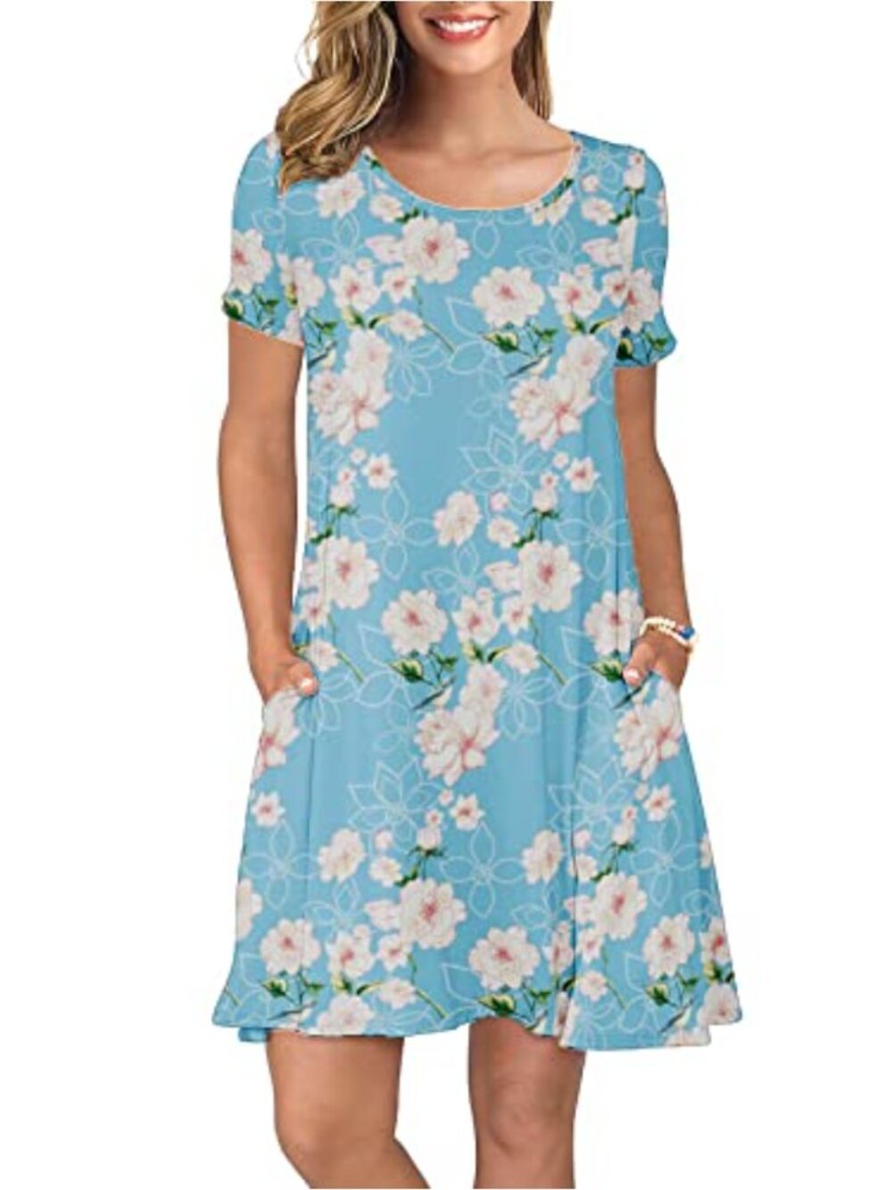 Loose Swing T-Shirt Dress with Pockets Rayon Polyester Casual Summer